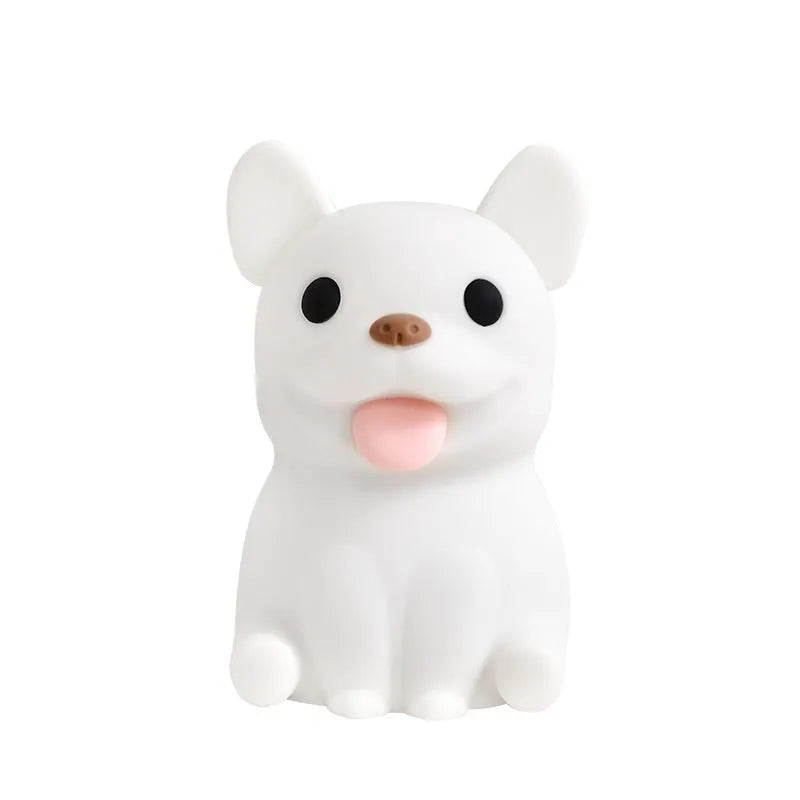 Silicone animal night light with USB charging port and touch dimming control in cartoon ox design