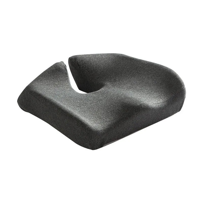 Memory foam office chair cushion measuring 36x40x11cm in dark grey colour with solid pattern