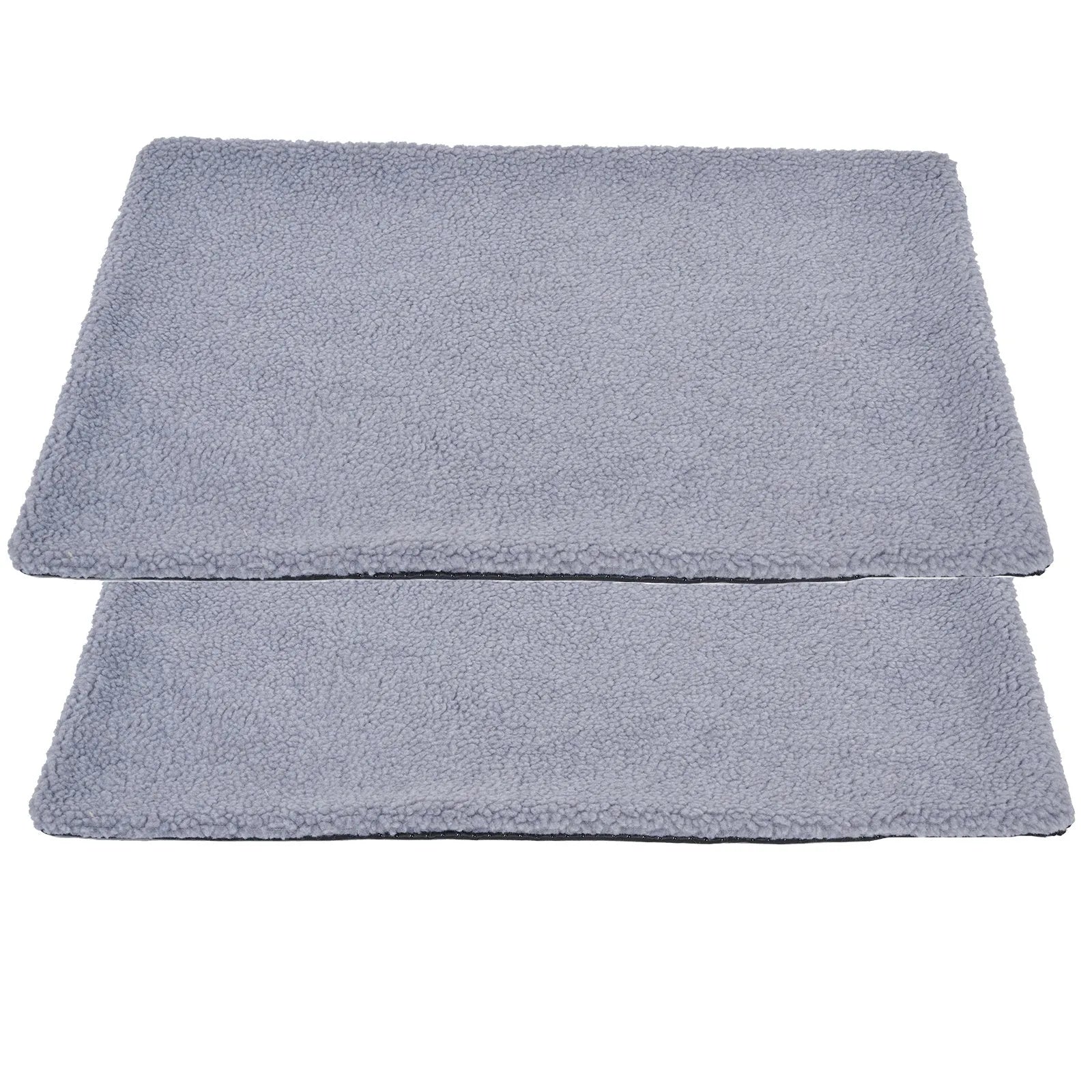 Grey self-heating plush pet pad for cats on a wooden floor