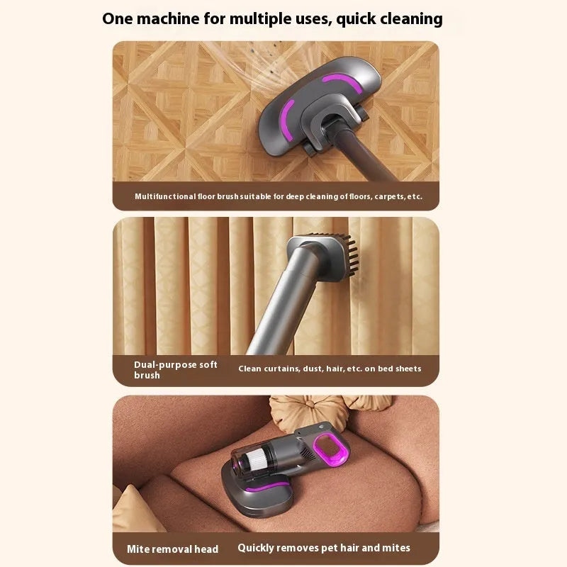 Rose red all-in-one handheld mite vacuum cleaner with 8500PA suction and Type-C charging port