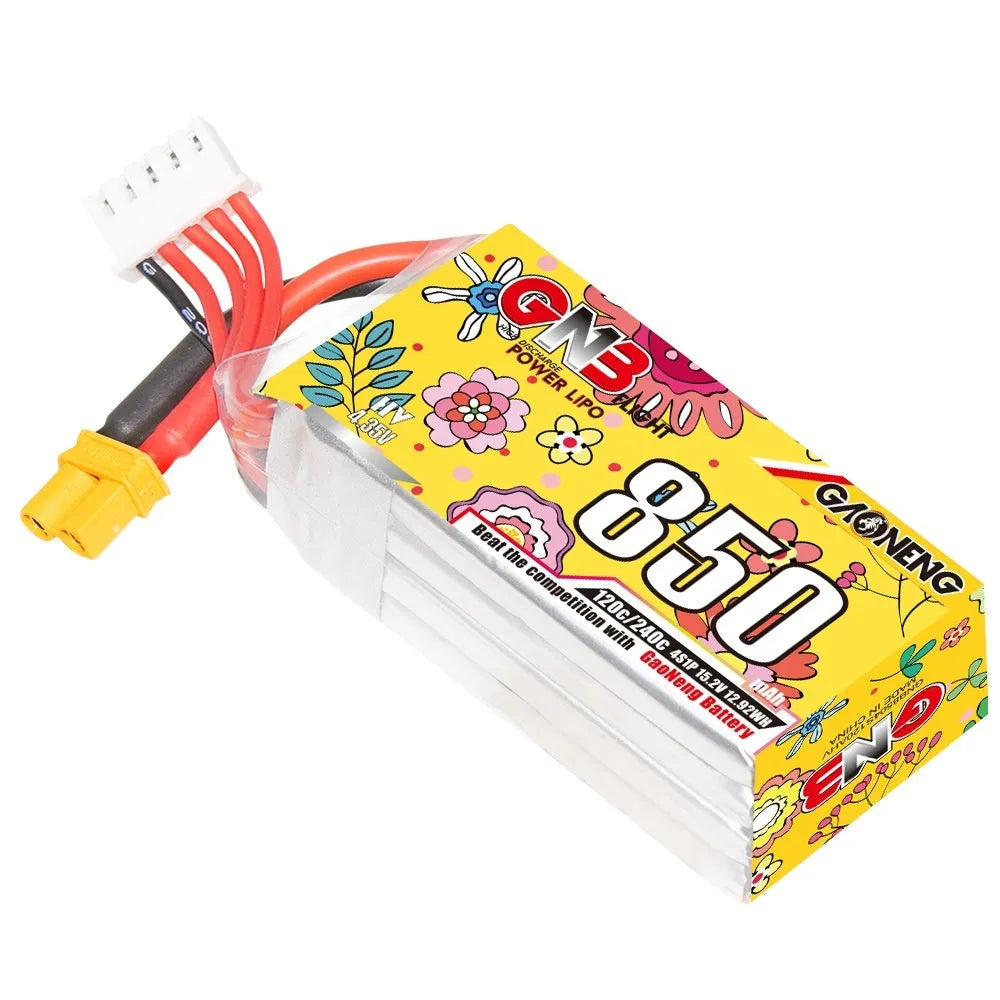 GNB 850mAh 4S 15.2V 120C LiPo battery with XT30 and XT60 plug options for RC models