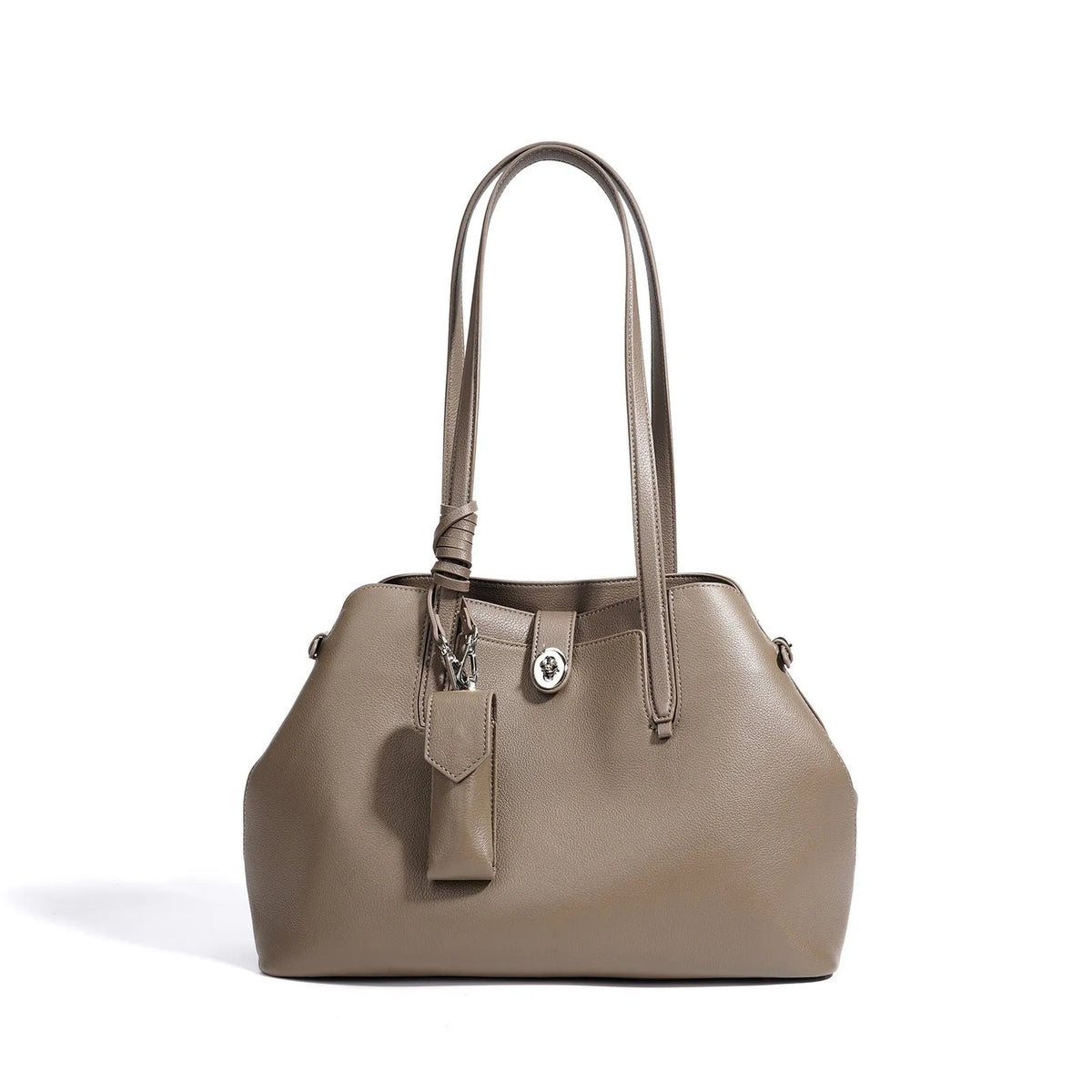 Large capacity genuine leather bucket bag for women in elephant grey or black with top grain cowhide and inner pockets