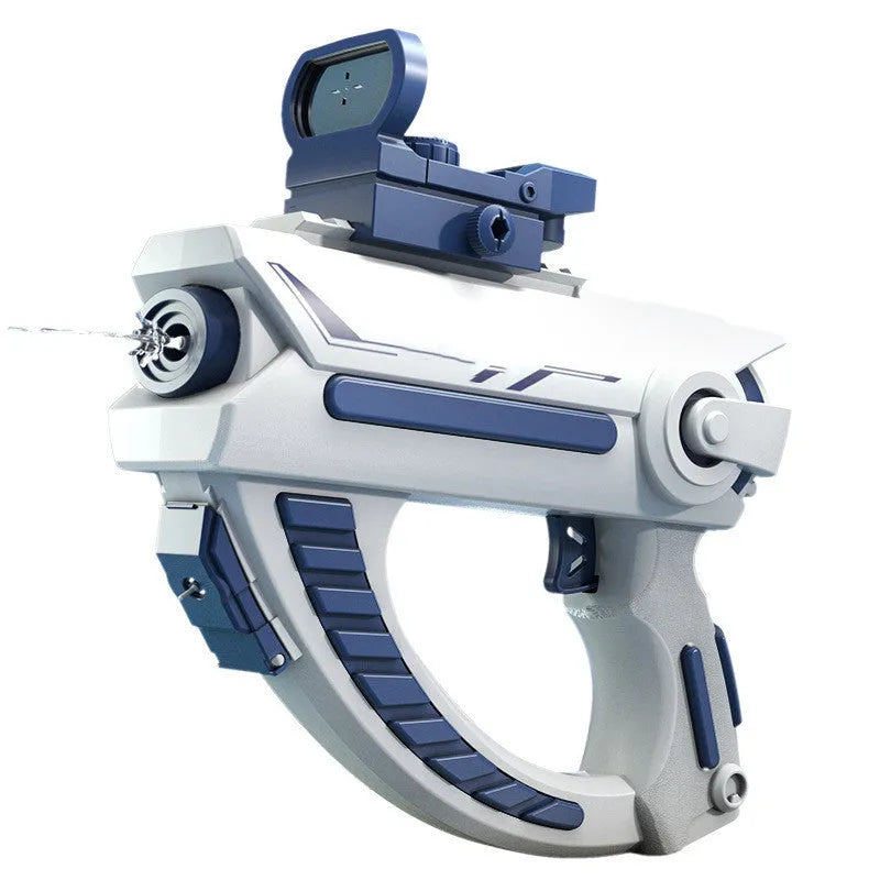 Blue automatic electric water gun toy with USB charging cable for summer outdoor play