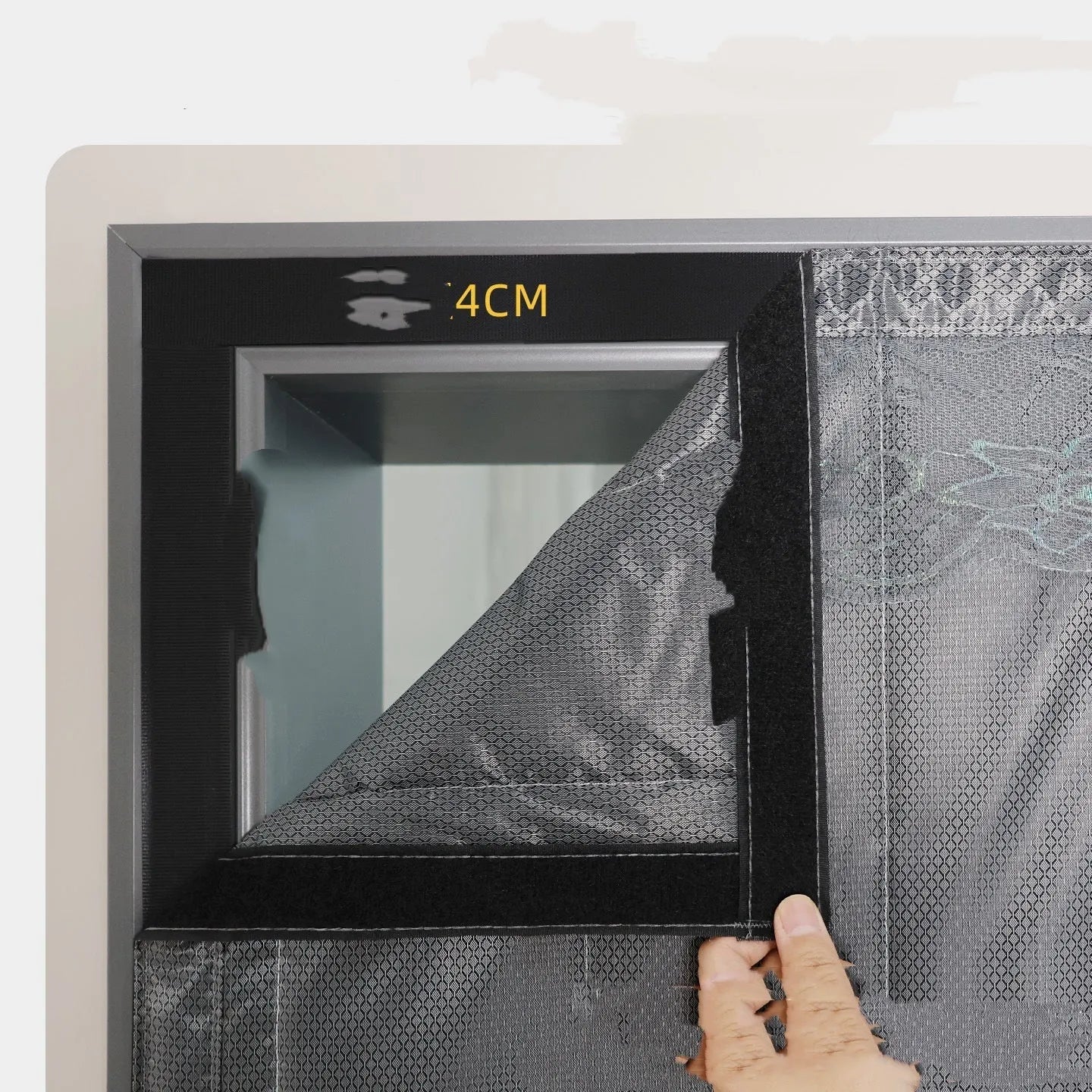 Full seam long magnetic strip cotton door curtain in New Chinese style, shown in grey colour.