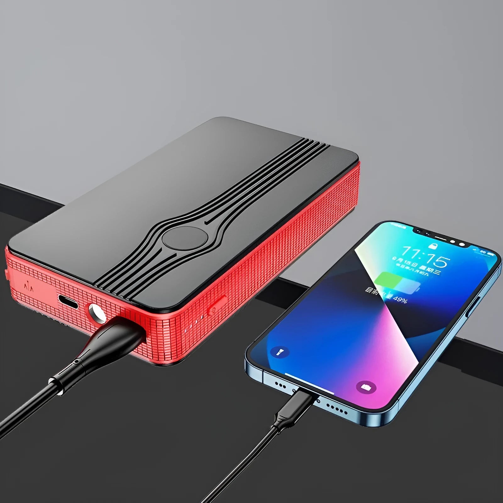 Red K4-E automobile emergency starting power supply unit with a USB port and touch switch.