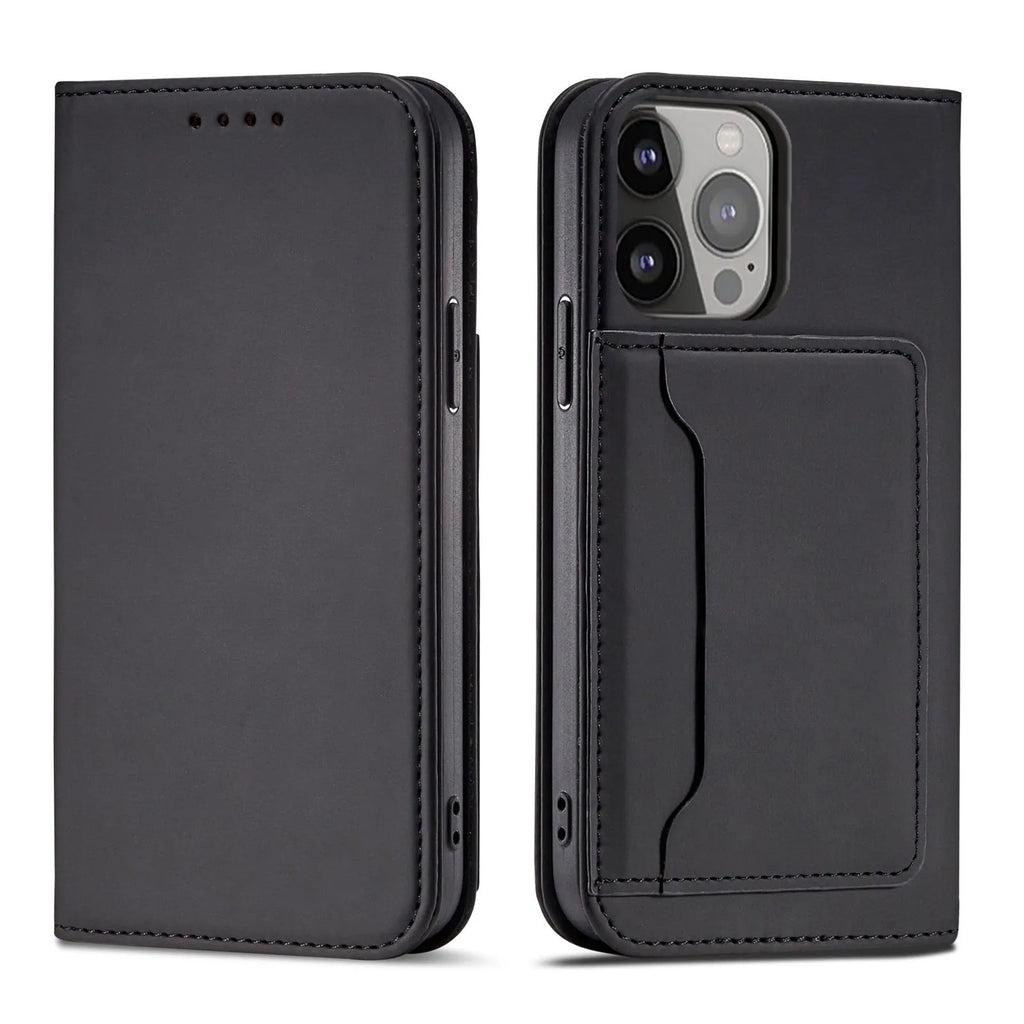 Card phone holster holder protective cover in solid colour with card slot flipped open showing phone