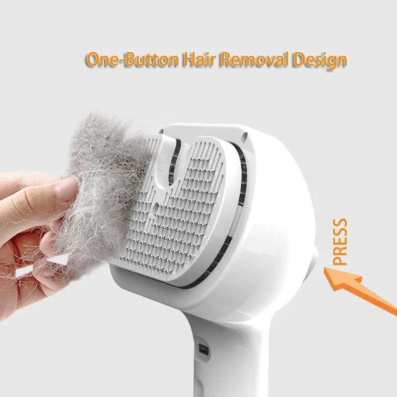 White ABS self-cleaning pet comb with misting function, 20cm, on a light background