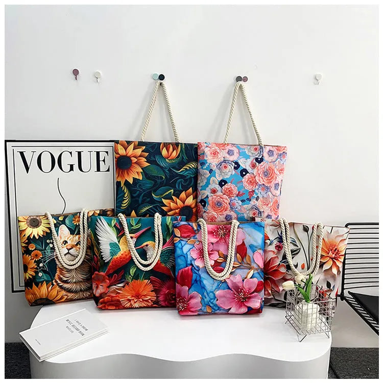 Horizontal square cotton linen shoulder bag with double straps and open front pocket