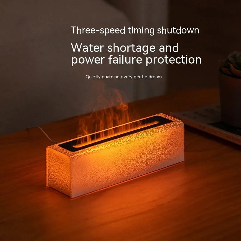 Square desktop humidifier with lava flame lighting effect in black or white colour options