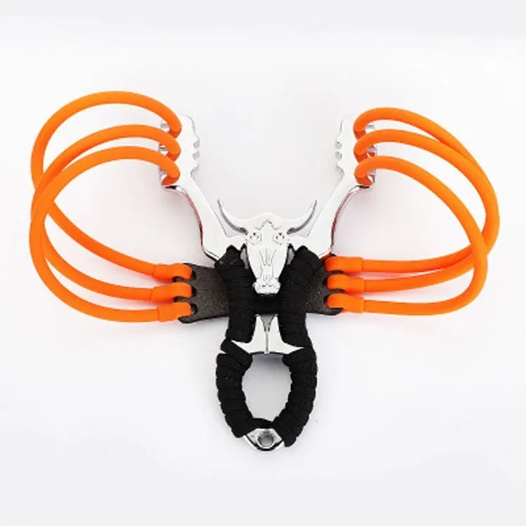 Traditional wooden slingshot with zinc alloy frame and natural rubber bands for outdoor target practice