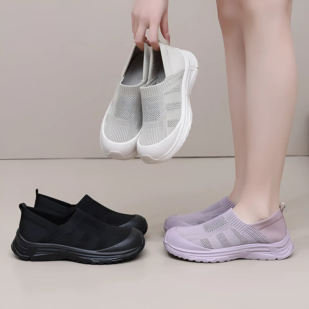 Women's slip-on one pedal shoes with soft PVC soles and breathable cloth uppers in multiple colours