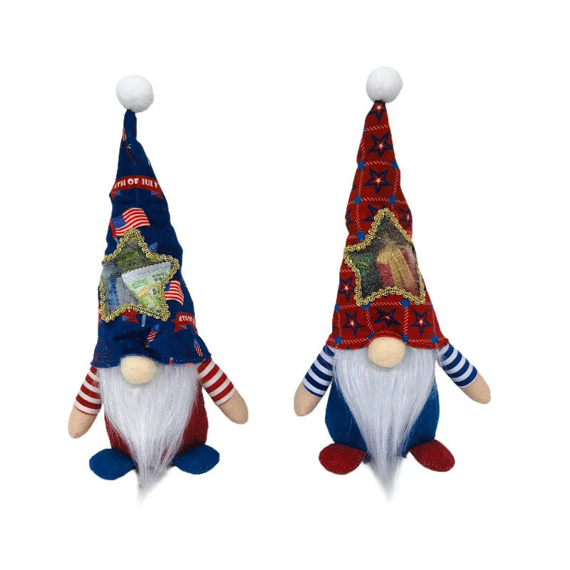 Two red and brown cloth Rudolf reindeer doll ornaments on a white background.