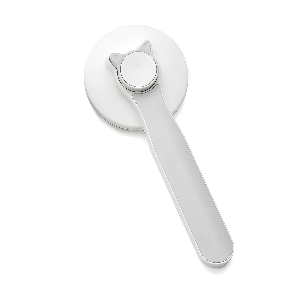 Blue self-cleaning slicker brush for dogs and cats with rubber handle and stainless steel pins.