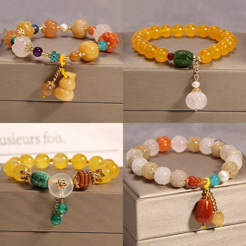 Women's yellow agate crystal bracelet on gold silk cord with adjustable 19-20cm length