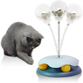 Blue interactive cat treat dispenser toy with track ball design for slow feeding