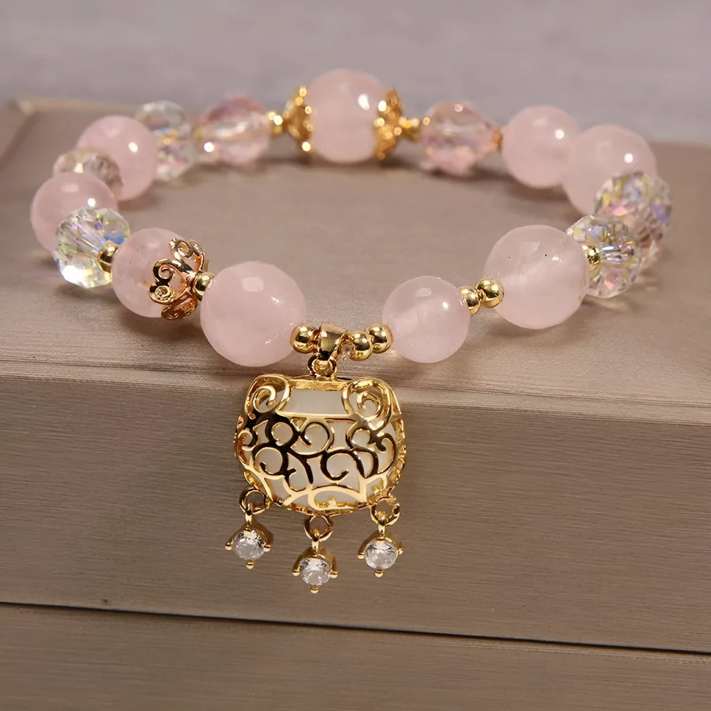 Women's yellow agate crystal bracelet on gold silk cord with adjustable 19-20cm length