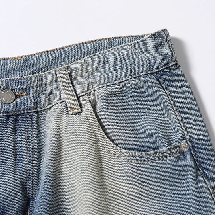 Men's blue reverse wear loose jeans in cotton denim with relaxed fit