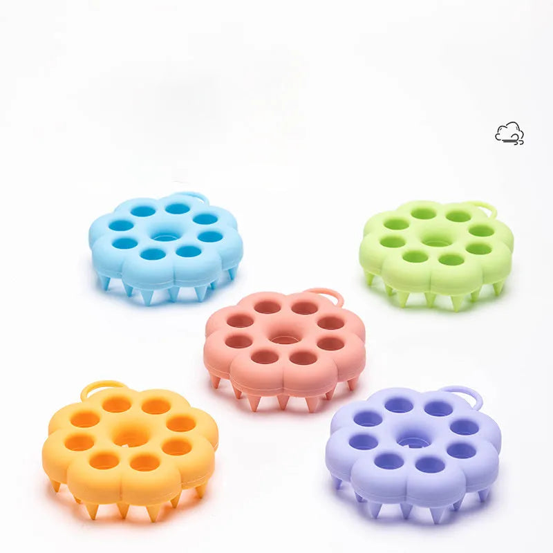 Silicone pet grooming brush with flexible bristles for dogs and cats in five colour options