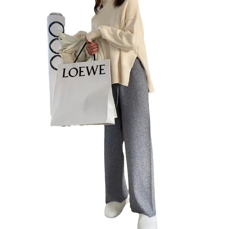 Women's thick knitted wide-leg trousers in high waist design available in four colours