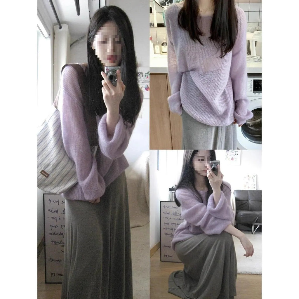 Purple sleeveless women's blouse with princess sleeves and a shoulder strap detail.
