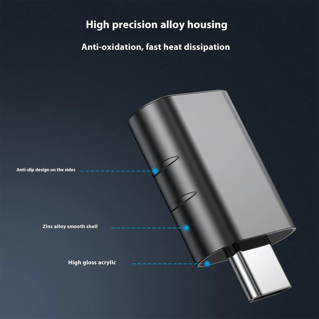 Metallic USB data and charging converter adapter with zinc alloy shell in various colour options.