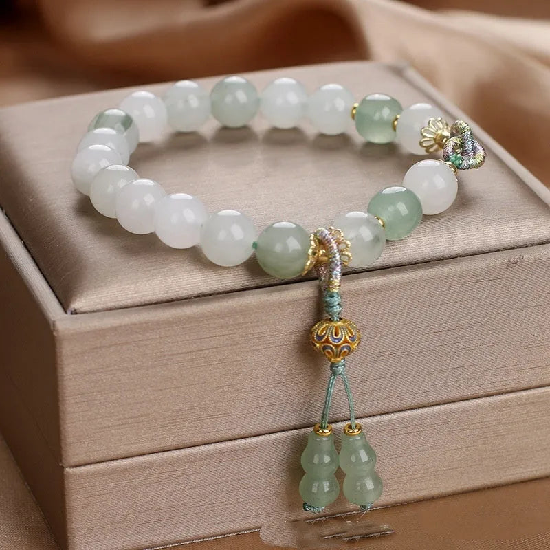 Chinese handmade natural agate beaded bracelet in light blue colour for women