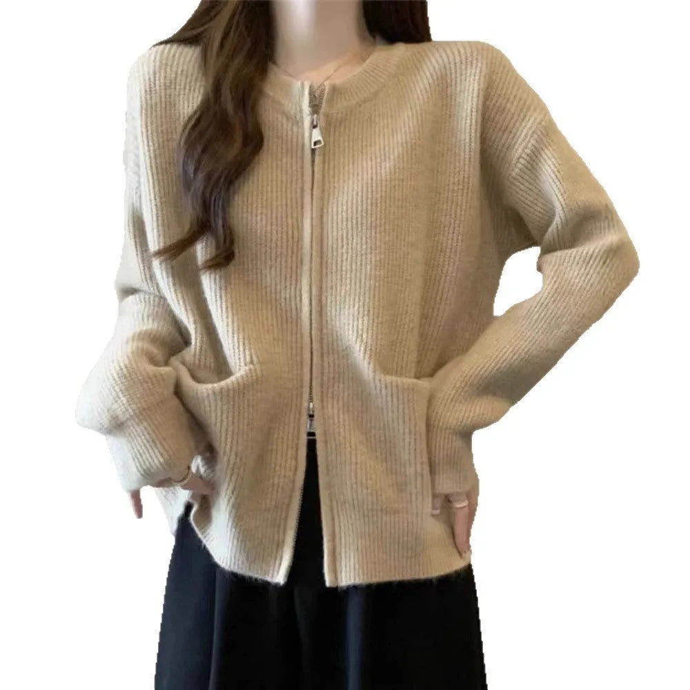Soft Wind temperature-sensitive viscose fibre sweater coat in beige, long sleeve cardigan style