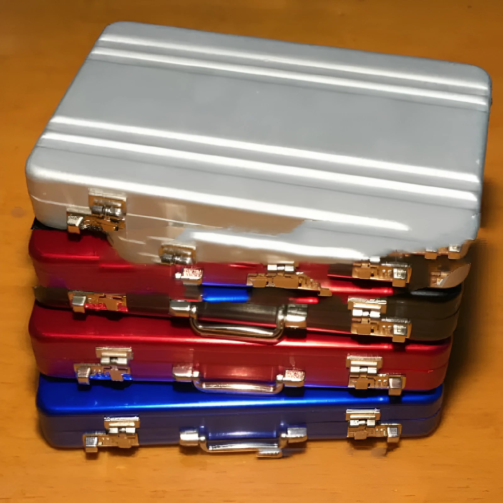 Aluminium alloy metal card holder in six colour options showing slim 16mm profile.