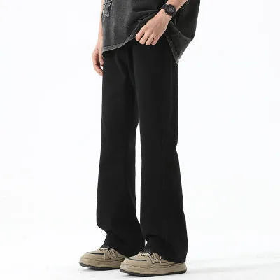 American retro black high-waist straight-leg button fly washed denim pants for teenagers