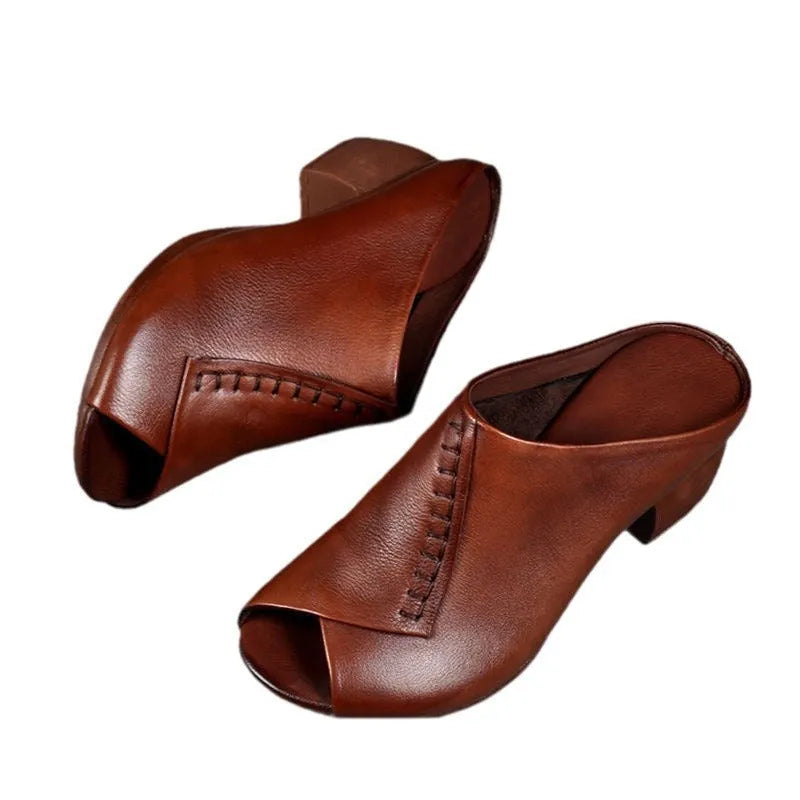 Women's black square heel peep-toe sandals with fish mouth scaffold design
