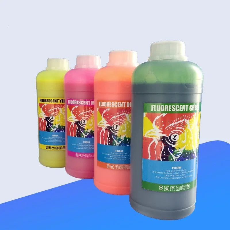 Fluorescent sublimation ink cartridge for PET film printing in green, orange, red, or yellow.