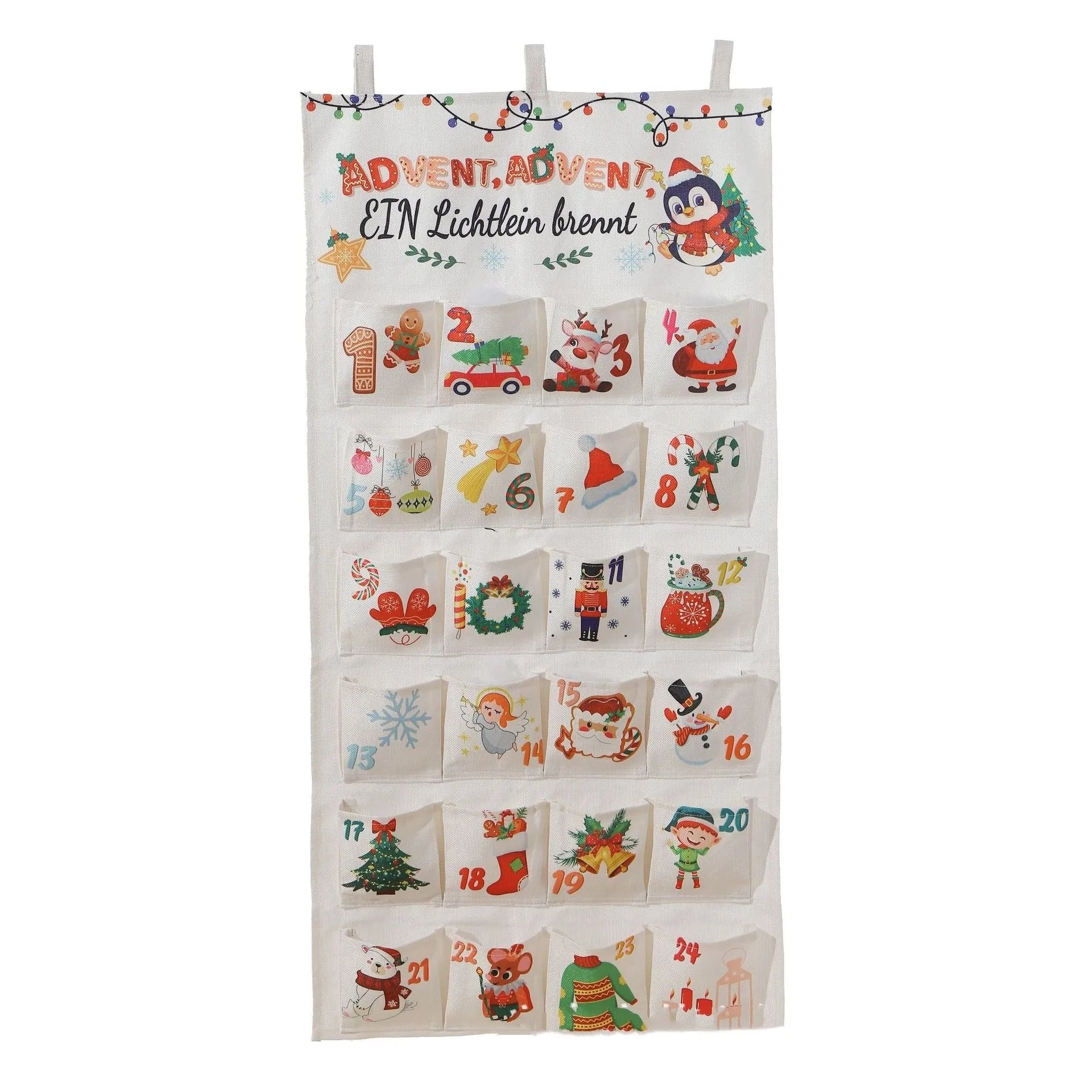Brocade Christmas advent calendar gift bag with silk screen print, 50x100cm, Colour 01