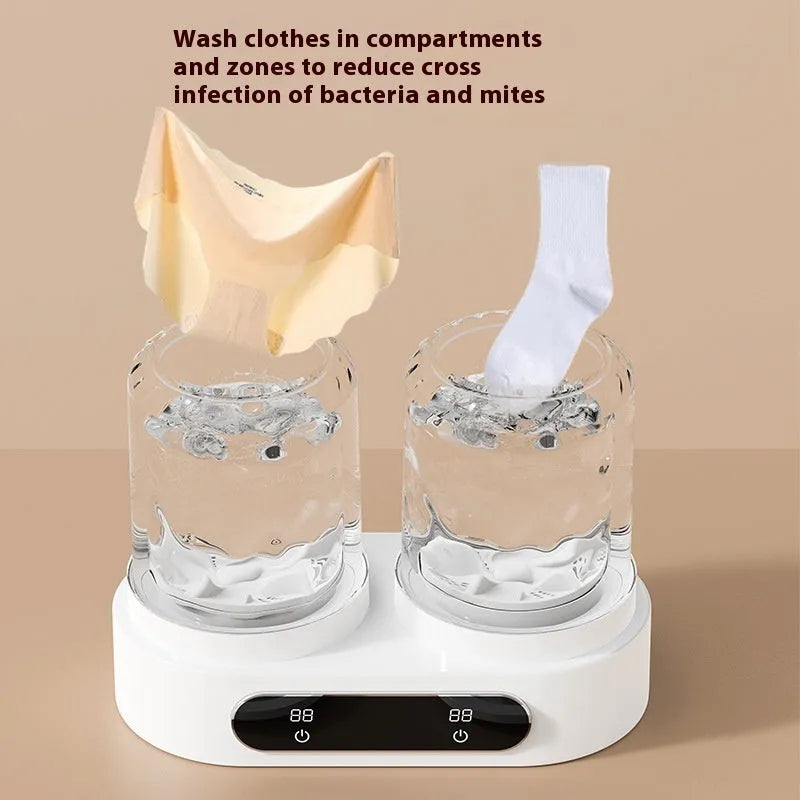 White double bucket USB portable mini washing machine for delicate laundry.