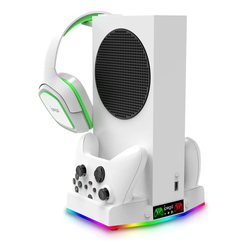 Xbox Series S multi-function cooling base with fan, earphone hook and colourful light in ABS