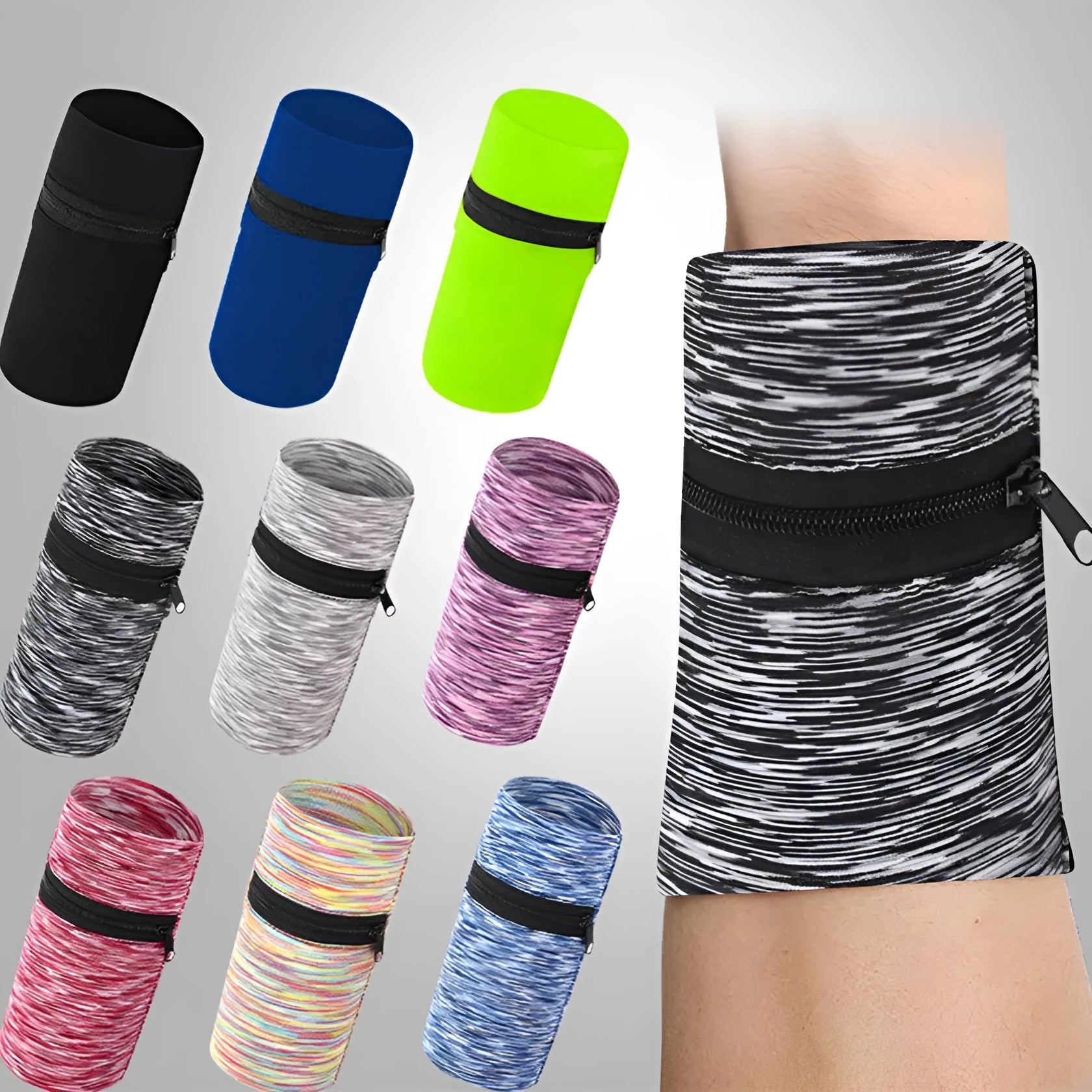 Large capacity polyester sports arm bag for running and walking with adjustable strap