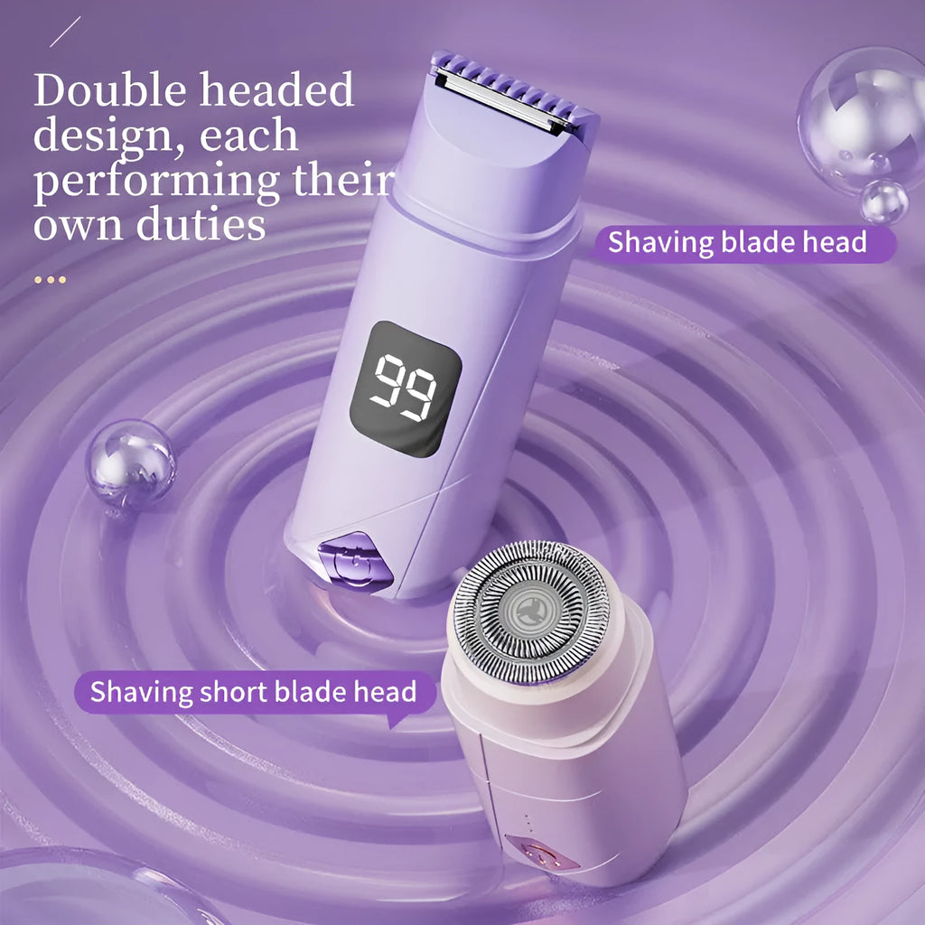 Digital display Type-C women's shaver in gradient purple with USB cable
