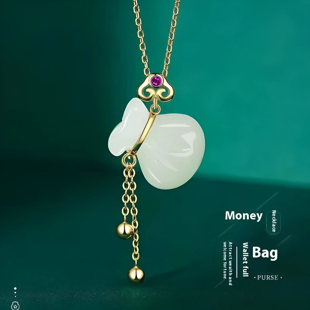 Silver plated money bag pendant necklace with red dot tassel purse on alloy chain, national style lucky bag charm