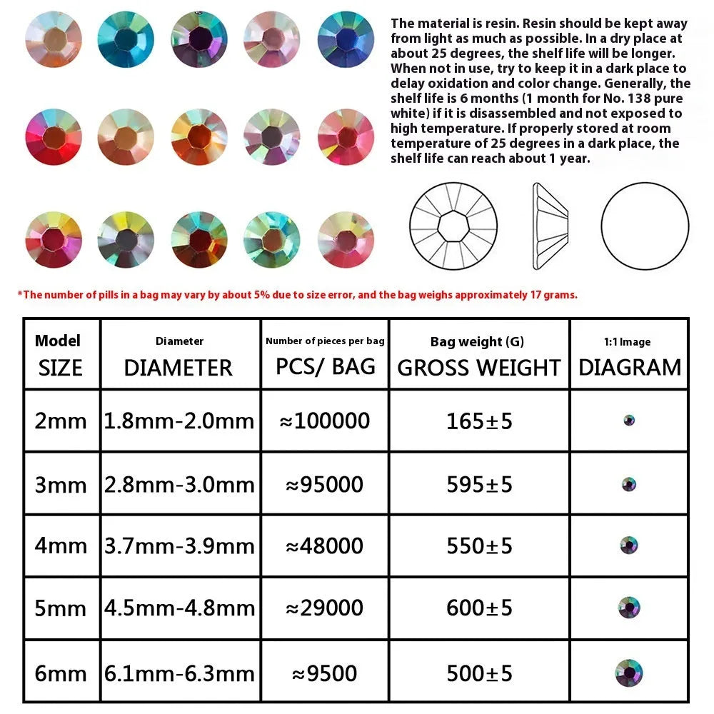 Flat plastic and resin nail rhinestones with electroplated finish in multiple colour options