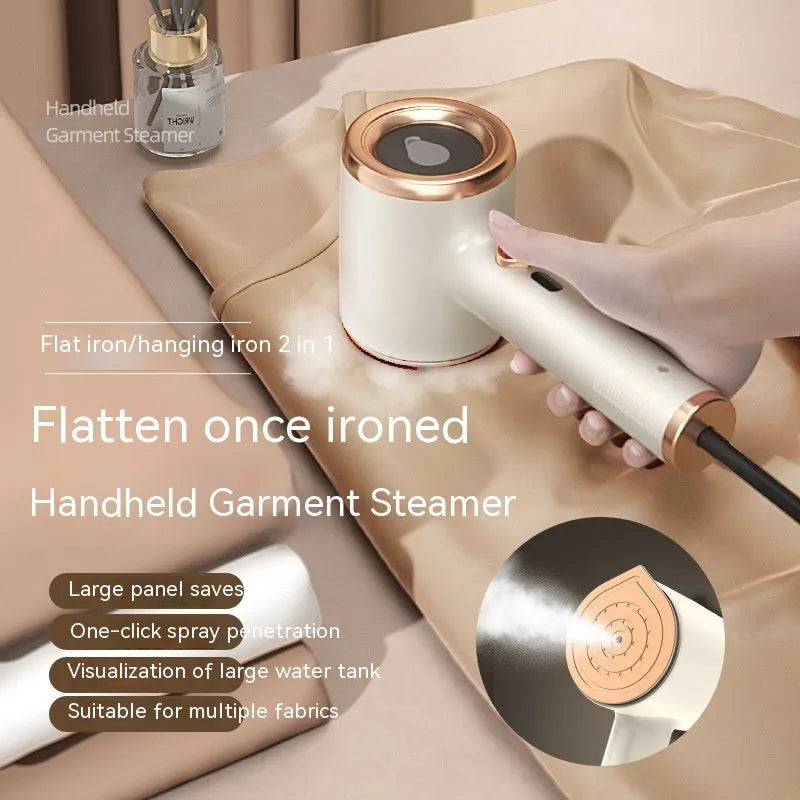 Mini portable handheld garment steamer in beige with titanium soleplate and 50ml water tank