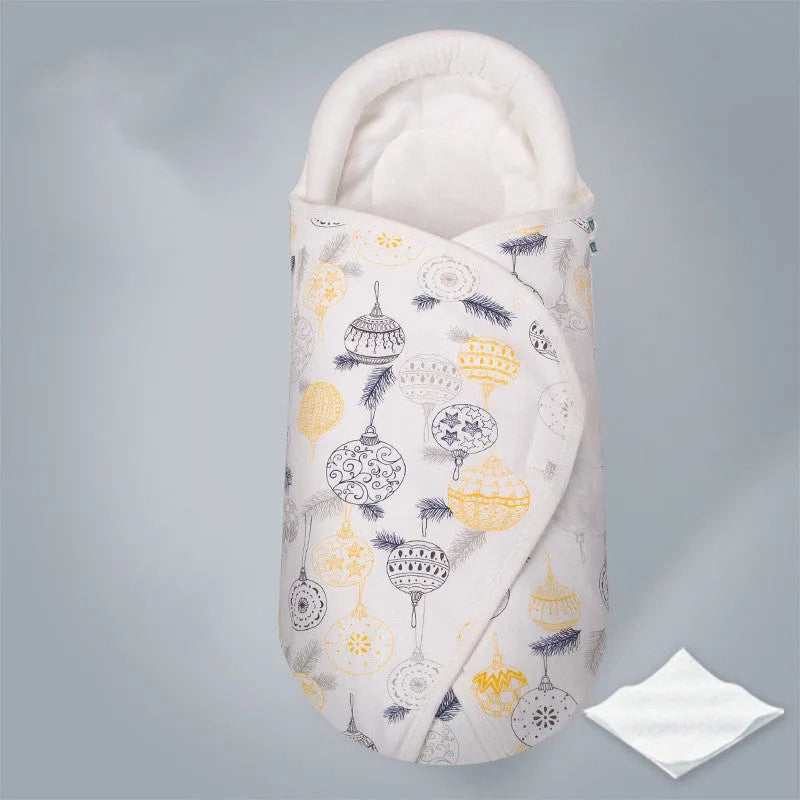 Pure cotton anti-startle baby swaddle in a 30x60 cm size showing one of eight print designs like Dinosaur or Starry Sky.