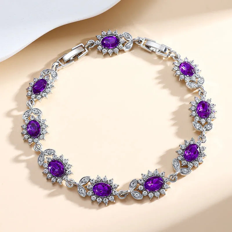 Personality Trend women's simple inlaid zircon bracelet in environmentally friendly alloy, shown in one of nine gemstone colour options.