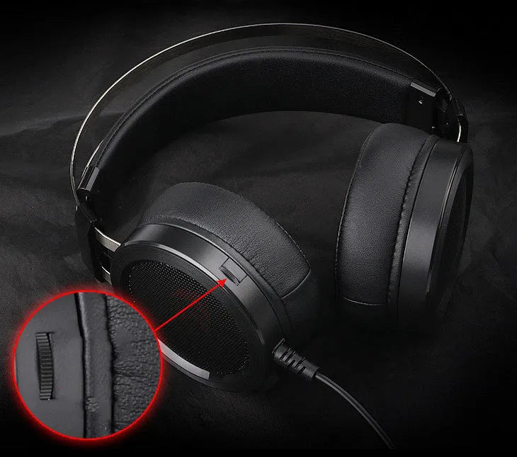 Black wired over-ear gaming headset with a long cable and 3.5mm audio jack