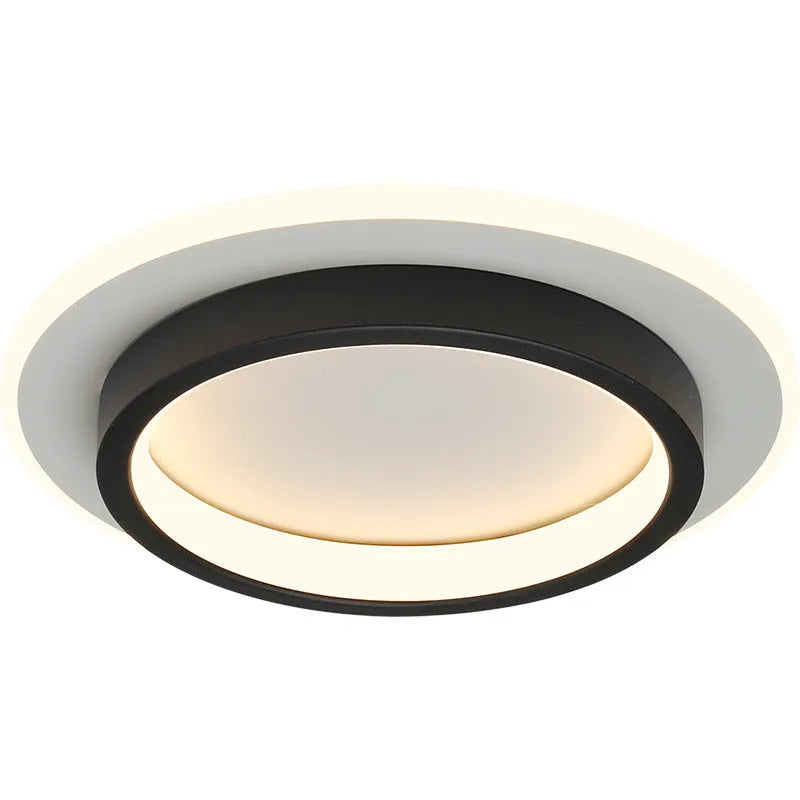 Round wood surface mounted LED ceiling light for hallway in black finish 20cm diameter