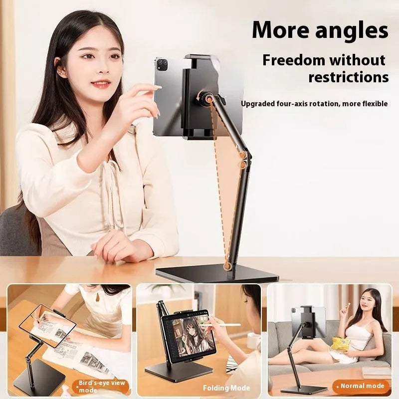Alloy mobile phone desktop bracket with adjustable arms and remote control for live streaming