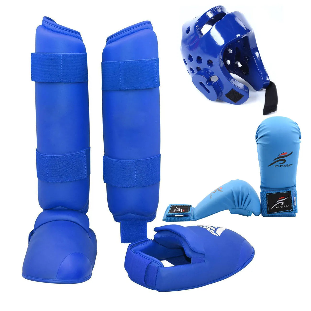 Red and blue karate taekwondo protective gear set with PU construction