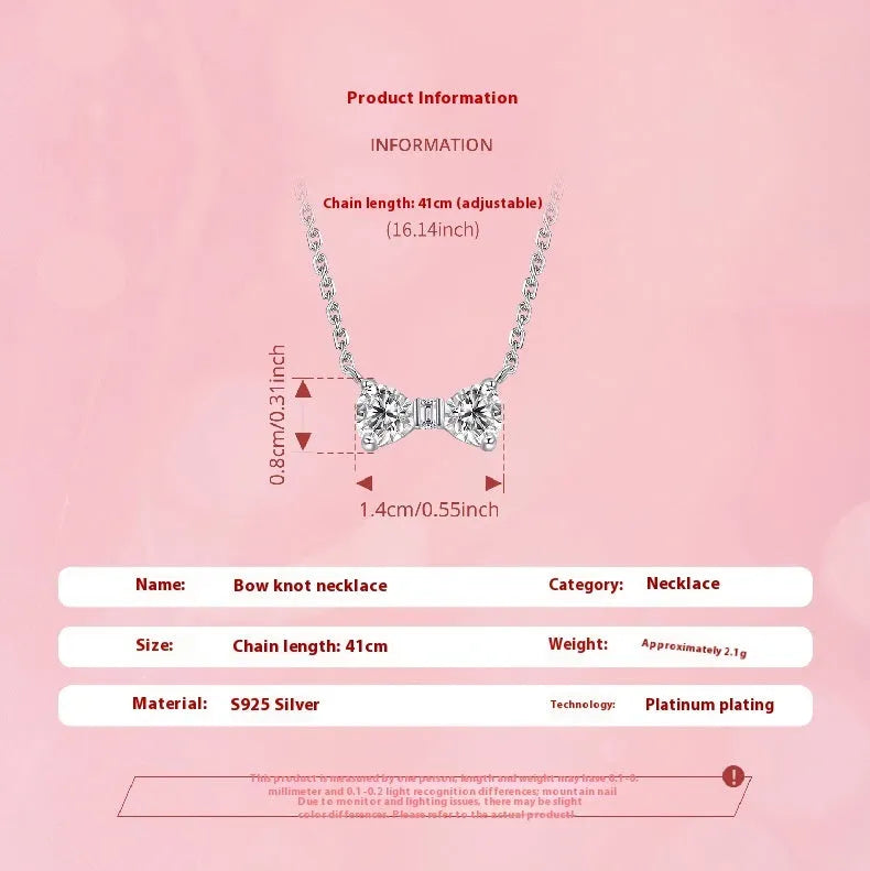 925 sterling silver bow pendant necklace on O-ring clavicle chain in colour BSN434, 41-50cm perimeter