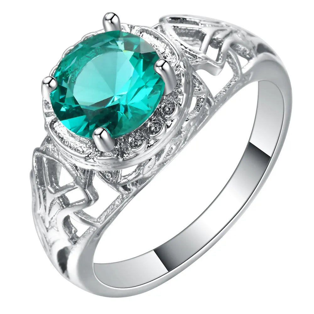 Silver-tone copper ring with inlaid zircon stone, unisex neutral band, sizes 6 to 10.