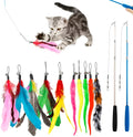 Cat teasing fishing rod toy with feather lures and interchangeable heads for interactive indoor play