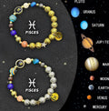 Set of two natural stone beaded bracelets featuring Chinese zodiac animal charms on a white background.