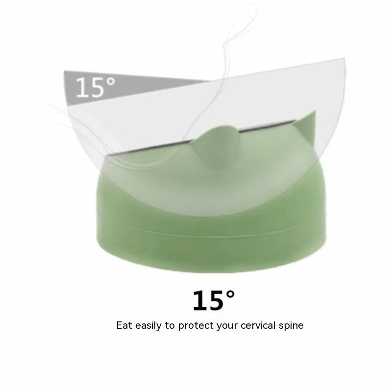 Stainless steel double bowl cat bowl with oblique mouth, available in 200ml and 400ml, Matcha Green colour option